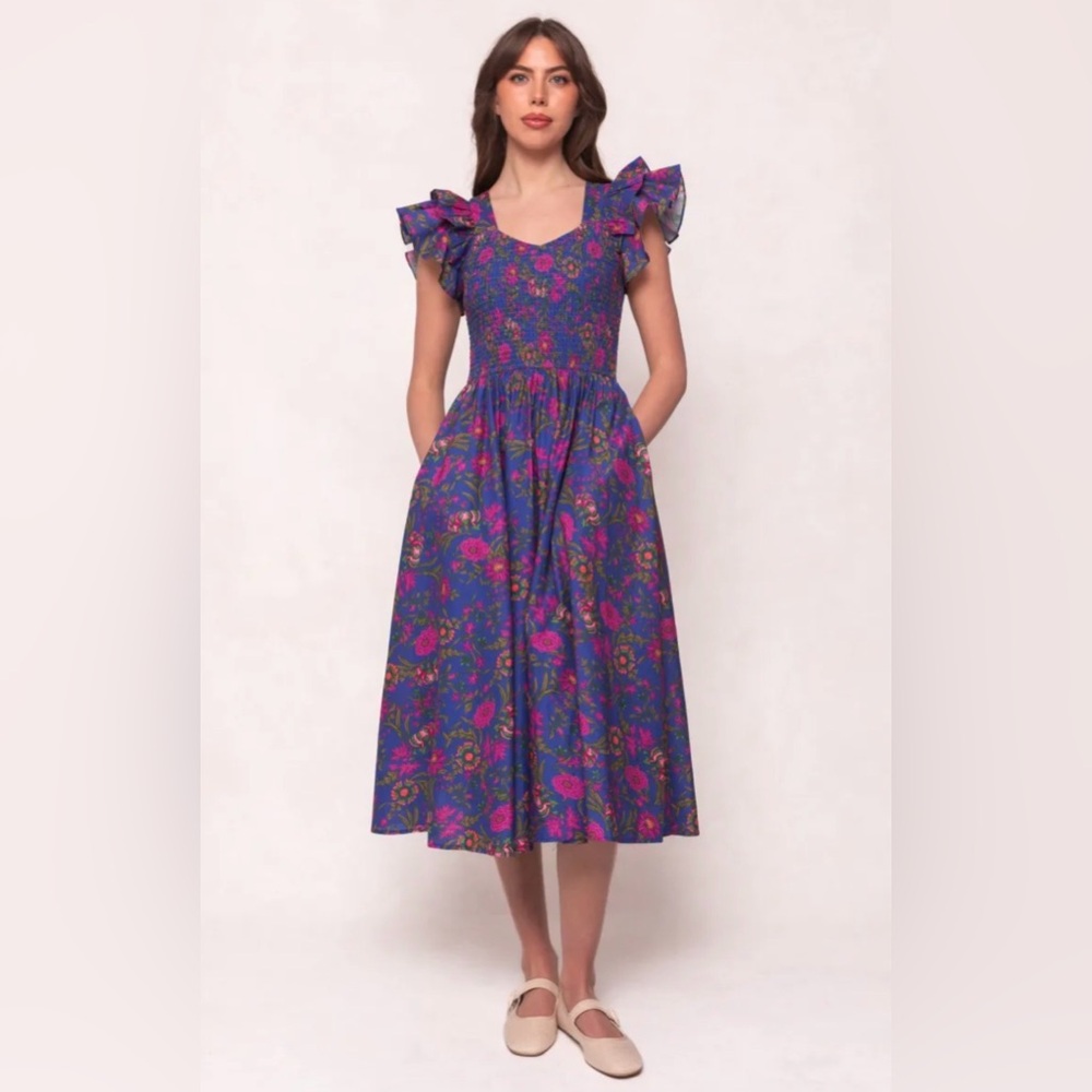 Ivy City Co. Hattie 100% cotton dress in Blue Multicolor Floral, size L